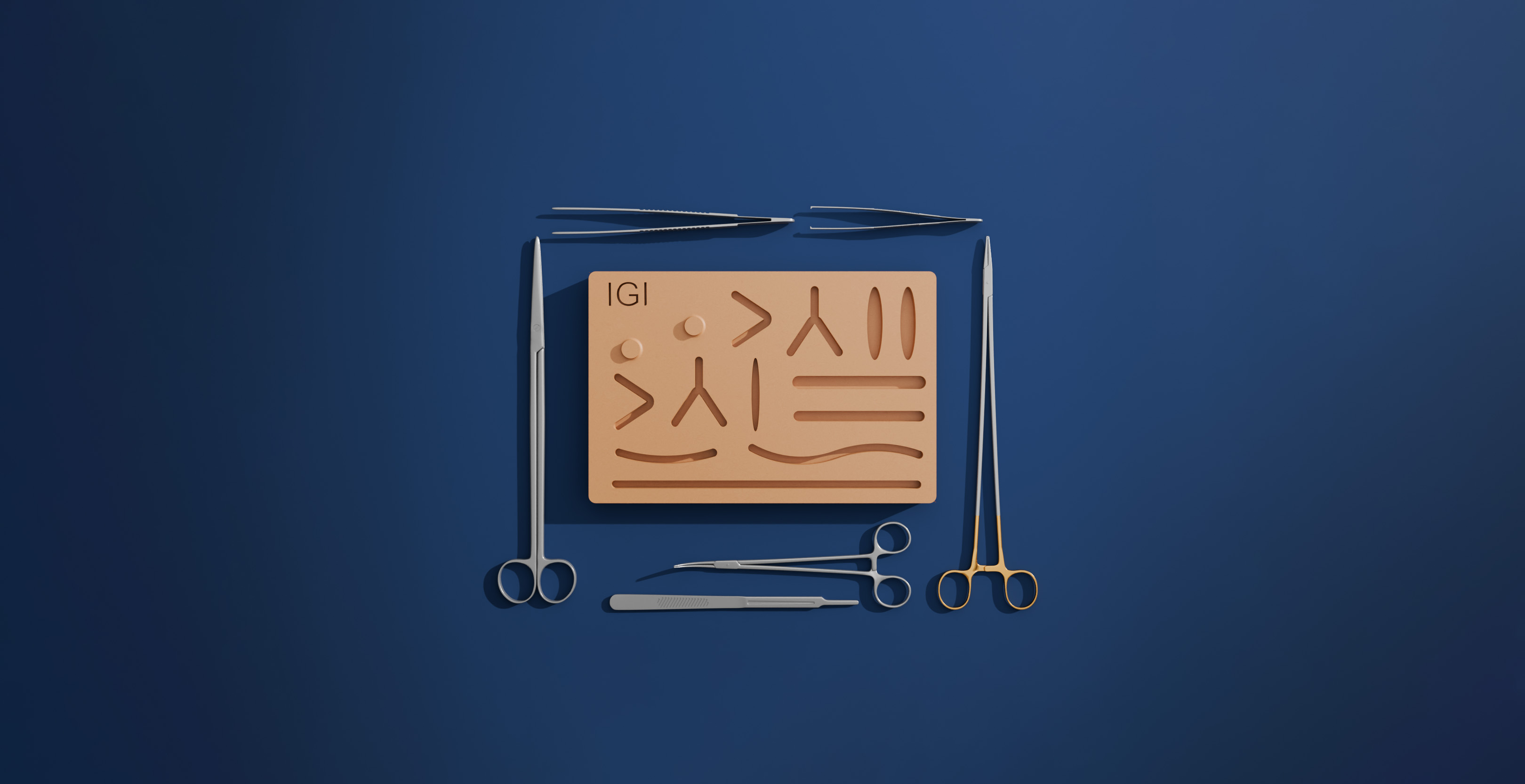 The IGI Suture Pad with medical surgical instruments and tools by Inspire Global Innovations